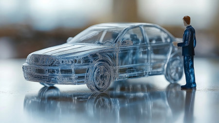 Car insurance concept. Miniature model of a car on the table.の素材