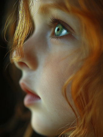 Portrait of a beautiful red-haired girl close-up.の素材