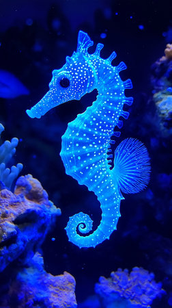 Beautiful seahorse in the aquarium, closeup of photoの素材
