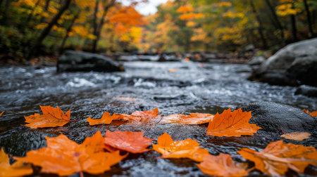 Autumn leaves on a stream in the forest. Autumn landscape.の素材