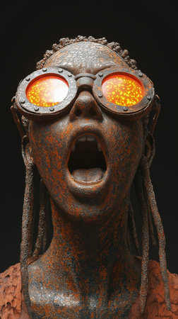 Screaming african man with red glasses. 3d renderingの素材