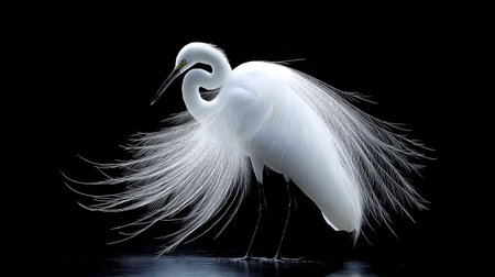 Great egret isolated on black background, clipping path included for easy editingの素材