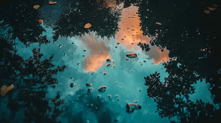 Abstract background of blue water with orange and orange spots on it.の素材