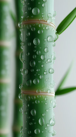 Green bamboo with water drops close up. Shallow DOF.の素材