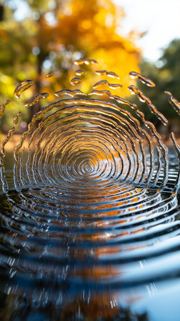 Splashes of water in the autumn park. Shallow depth of field.の素材