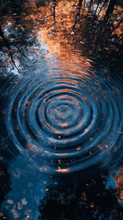 Water ripples in the forest with a reflection of trees in the waterの素材