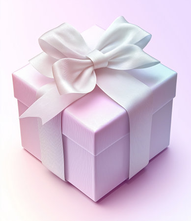 Pink gift box with white bow on pink background. 3d renderの素材