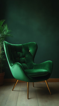 Green armchair on a dark green background. 3d rendering.の素材