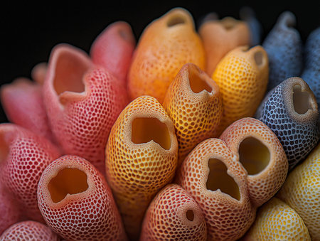 Close up of Colorful Sponges in the shape of a flowerの素材