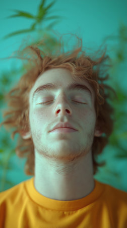 Portrait of a red-haired guy with freckles on his faceの素材