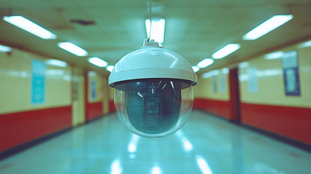 CCTV security camera in corridor of hospital or clinic, vintage color toneの素材