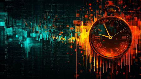 Clock on abstract background. Time concept. 3D Rendering.の素材