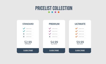 Vector pricing plan banners infographic template. Marketing presentation slide. Business labels concept infographics. 3, 4 options, parts, steps, processes.のイラスト素材