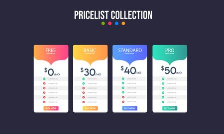 Vector pricing plan banners infographic template. Marketing presentation slide. Business labels concept infographics. 3, 4 options, parts, steps, processes.のイラスト素材