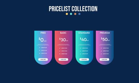 Vector pricing plan banners infographic template. Marketing presentation slide. Business labels concept infographics. 3, 4 options, parts, steps, processes.のイラスト素材
