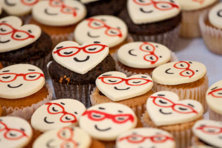 Freshly baked muffins with white chocolateの写真素材