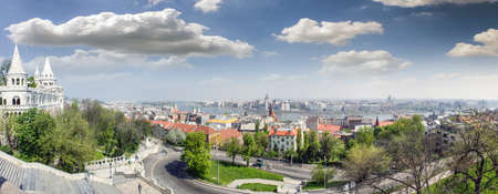 Budapest Danube view. Panoramic photo taken from Buda. You can see Margarite Bridge and Chain Bridge Parliament and Margarite Island.の写真素材