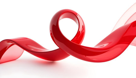 Red ribbon in heart shape isolated on white background. 3d renderの素材