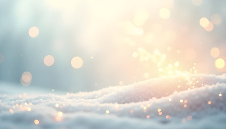 Winter background with snowdrift and bokeh lights. Copy space.の素材