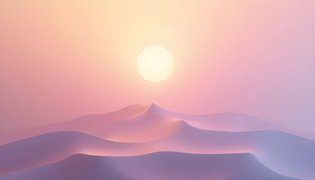 Beautiful sunset over the mountains. 3d rendering, illustration.の素材