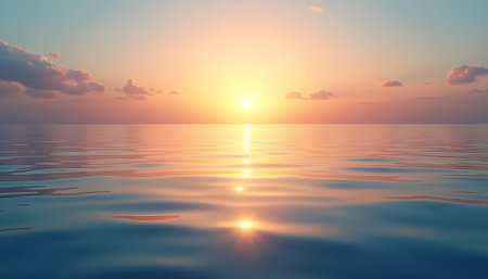 Beautiful seascape. Sunset over the sea. 3d renderの素材