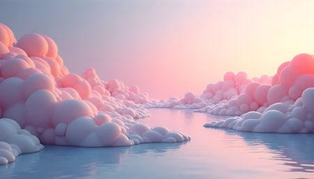 3d render of abstract background with clouds in the sky at sunsetの素材