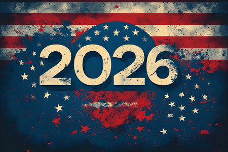 Grunge USA flag with 2020 text. Happy new year.の素材