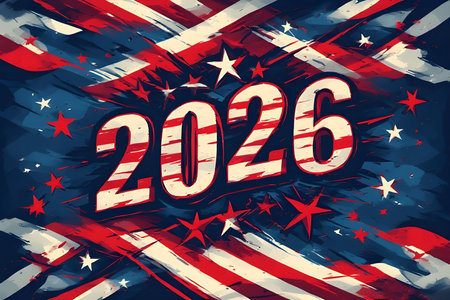 Happy New Year 2016. Grunge American flag. Vector illustration.の素材