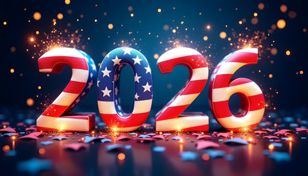 Happy New Year 2016. Numbers 2020 with USA flag. 3d illustrationの素材