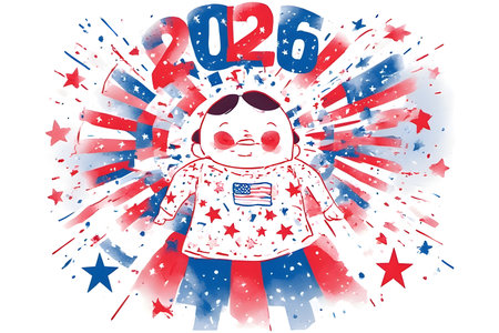 Happy New Year 2016. Cute cartoon cosmonaut on white background.の素材