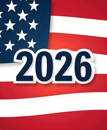 2020 Happy New Year background with American flag. Vector Illustration.の素材