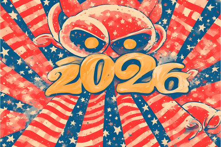 Happy New Year 2020. Greeting card in retro style.の素材