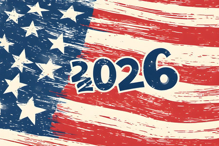 Happy New Year 2016. American flag background. Greeting card.の素材