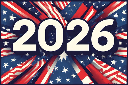 Happy New Year 2016. Greeting card. American flag background.の素材