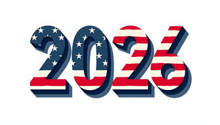 2020 Happy New Year USA flag text design on white background. Vector illustration.の素材
