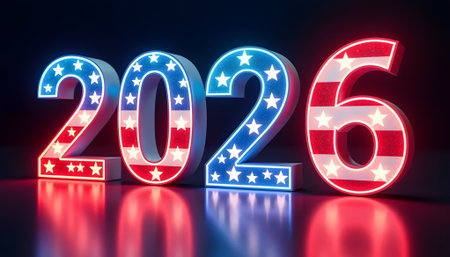 New Year 2016 with American Flag. 3D Rendering Image.の素材