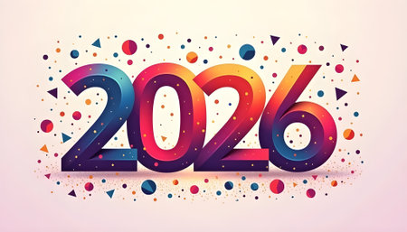 Happy new year 2016. Vector illustration of colorful numbers with confetti.の素材