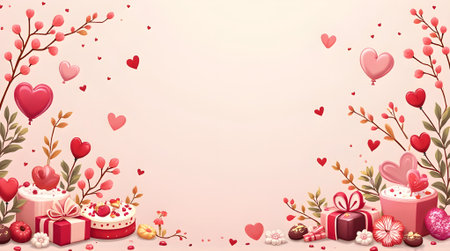 Valentine's day background with hearts and gift boxes. Vector illustration.の素材
