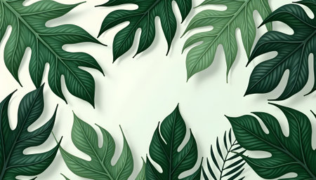 Tropical leaves background. Realistic vector illustration of monstera leaves.の素材