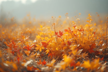 Autumn leaves in the field. Shallow depth of field.の素材