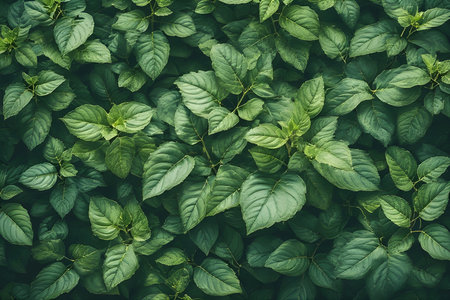 Green leaves background. Top view. Nature concept. Vintage tone.の素材