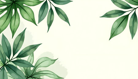 Tropical leaves background. Hand drawn vector illustration with green leaves.の素材