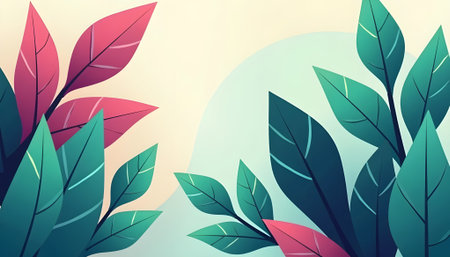 Vector illustration of a background with green leaves in a flat style.の素材