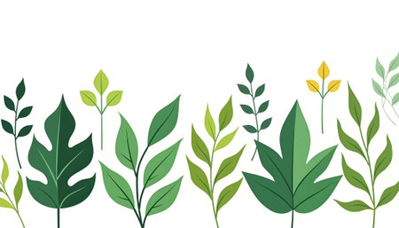 Illustration of green leaves and branches on white background, vector illustrationの素材