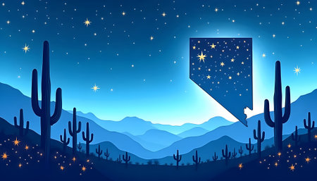 Desert night with cactus and starry sky. Vector illustrationの素材