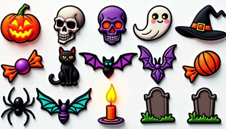 Halloween icons on white background. Vector illustration for your design.の素材