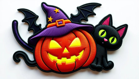 Halloween pumpkins and bats on white background. Halloween decoration.の素材