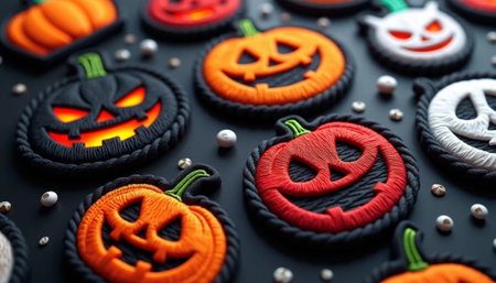 Halloween decorations on black background, close-up, shallow depth of fieldの素材
