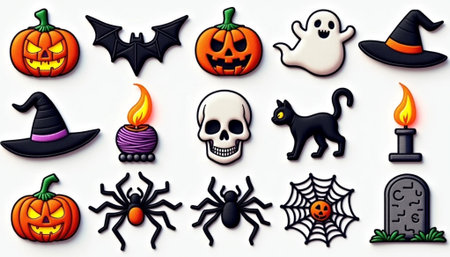 Halloween icons set on white background. Vector illustration. Eps 10.の素材