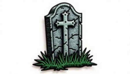 Grave with green grass isolated on white background. Halloween concept.の素材